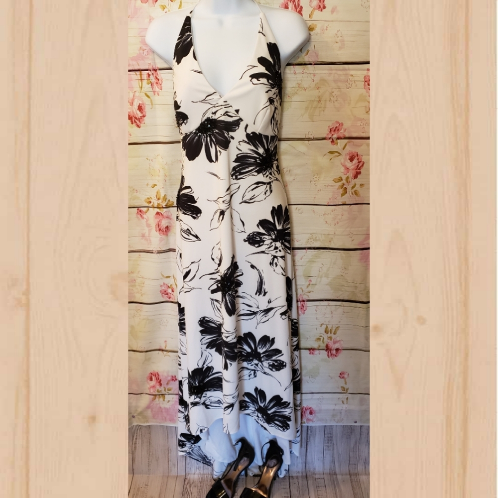 White Flower High Low Maxi Dress